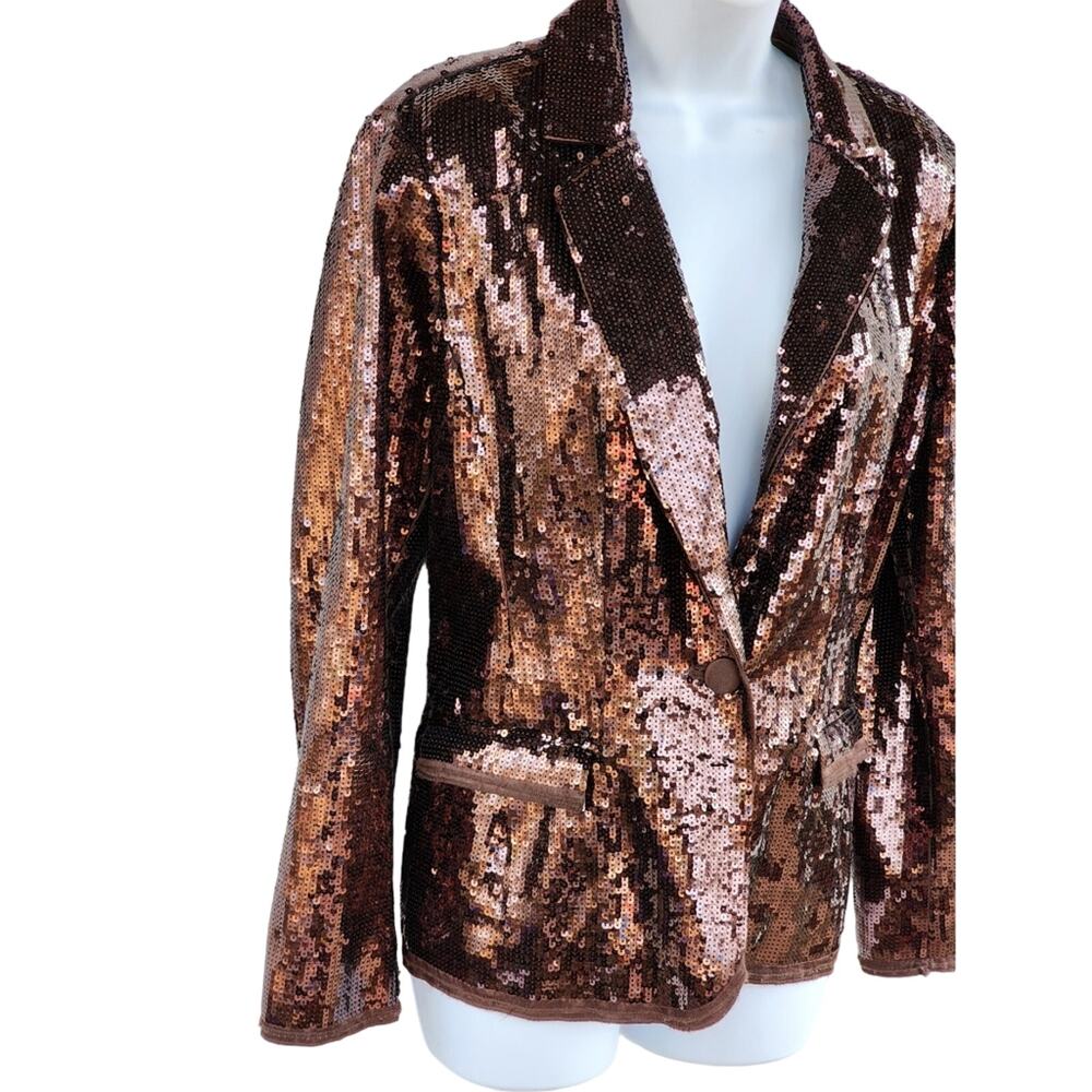 Chicos Brown Sequin Blazer sz Medium Chocolate Streetwear Glam Rock & Roll